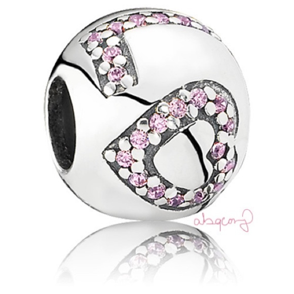 EUC Pandora 791196PCZ Sterling Silver Surrounded by Love Charm w/ Pink Zirconia